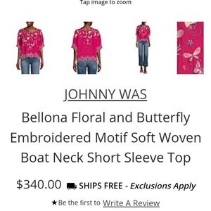 JOHNNY WAS Bellona Floral and Butterfly Embroidered Motif Soft woven NWT large